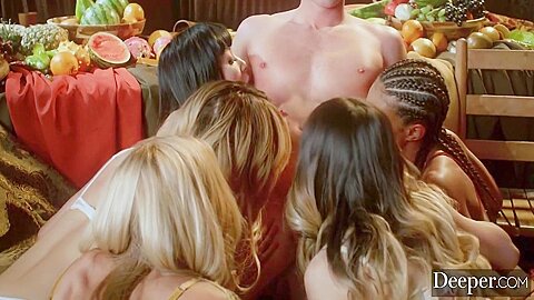 Scarlit & Friends’ Exotic Handjob & Big Cock Gangbang