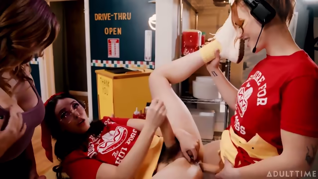 Siri Dahl Casey Calvert Electra Rayne Lesbian Threesome In the Restaurant Kitchen With Dildos